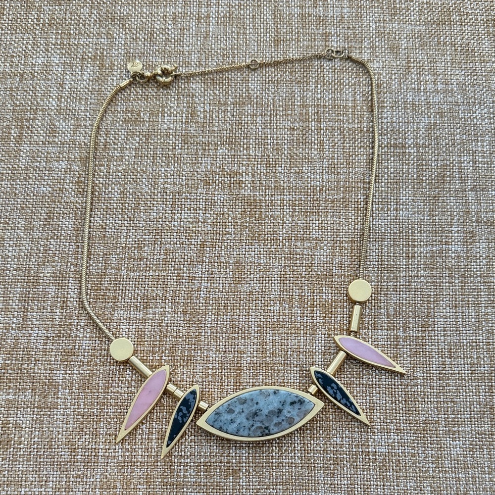 Maxwell Gold Tone Statement Necklace with Pink and Gray Stone Accents